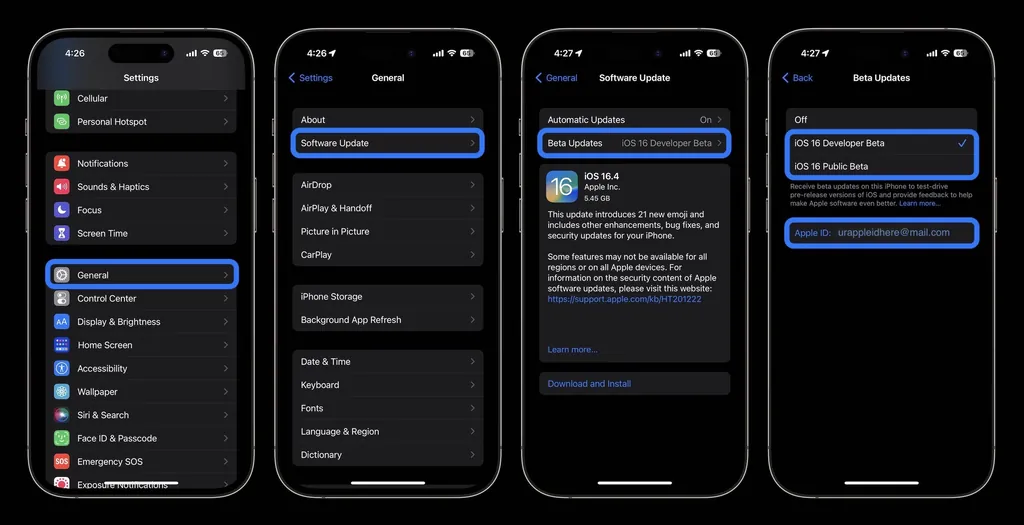 設定1でiOSベータアップデートをオンにする